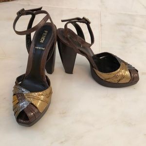 Fendi Pelle Orlando sandal in bronze and gold